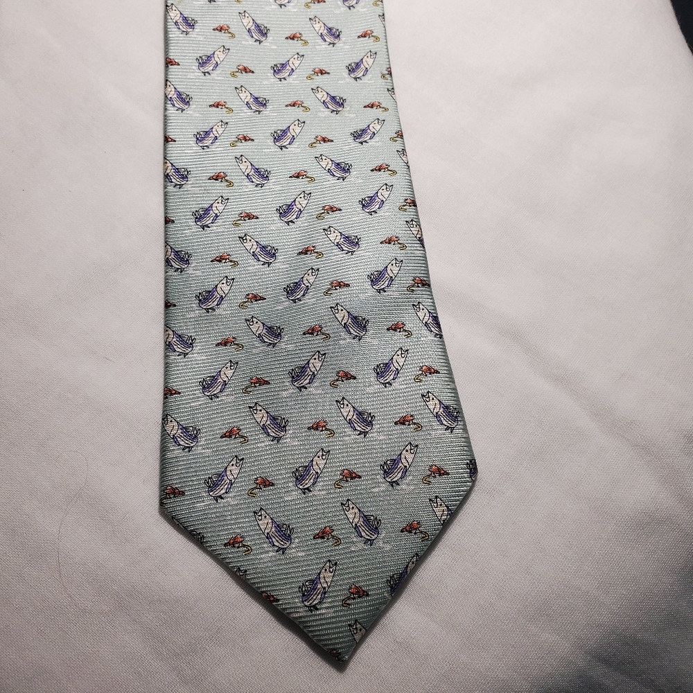 Light Blue Novelty Fish Print Men's Tie
